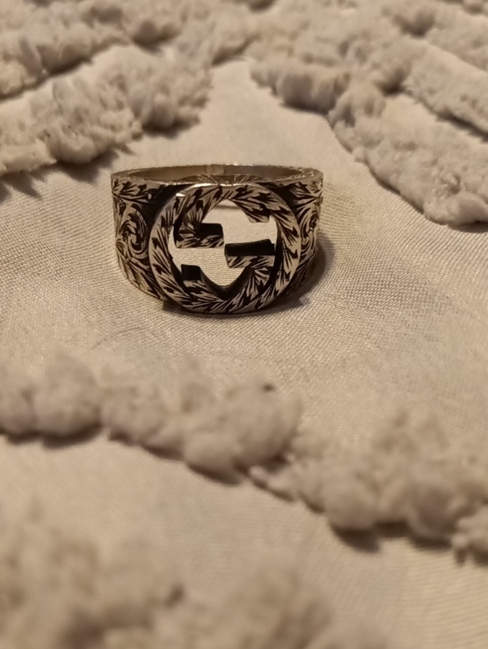 Gucci Silver-Tone Men's Signet Ring with Cutout Emblem